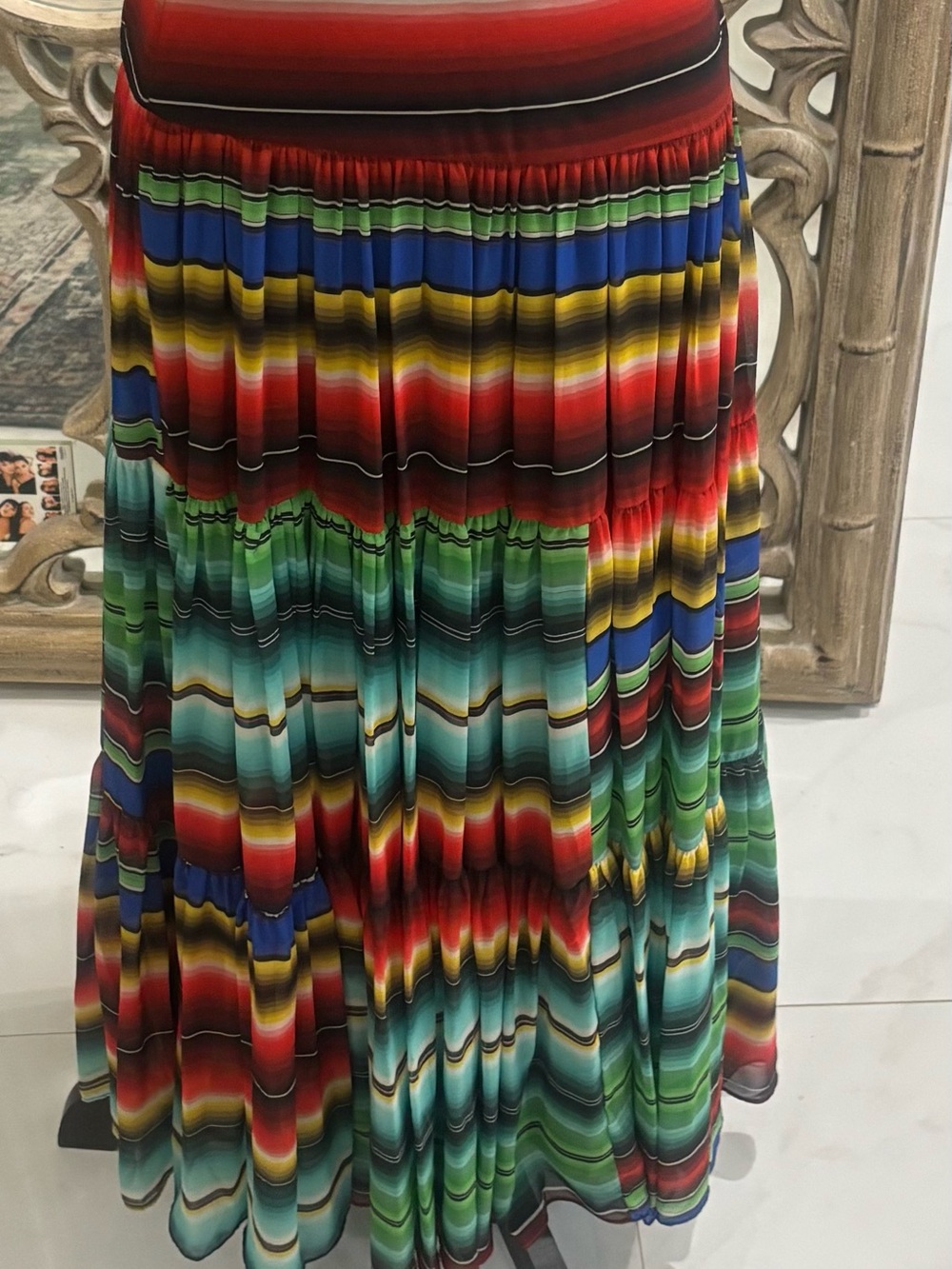 Colorful Striped Tiered Maxi Skirt - Red, Green, Blue
